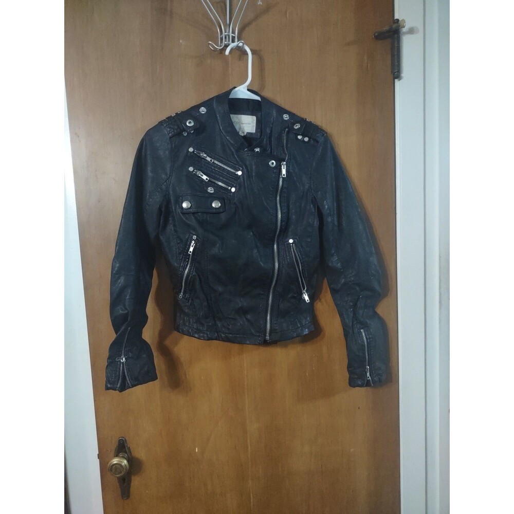 BCBG Generation Black Faux Leather Zip Biker Jacket Women's Grunge XS